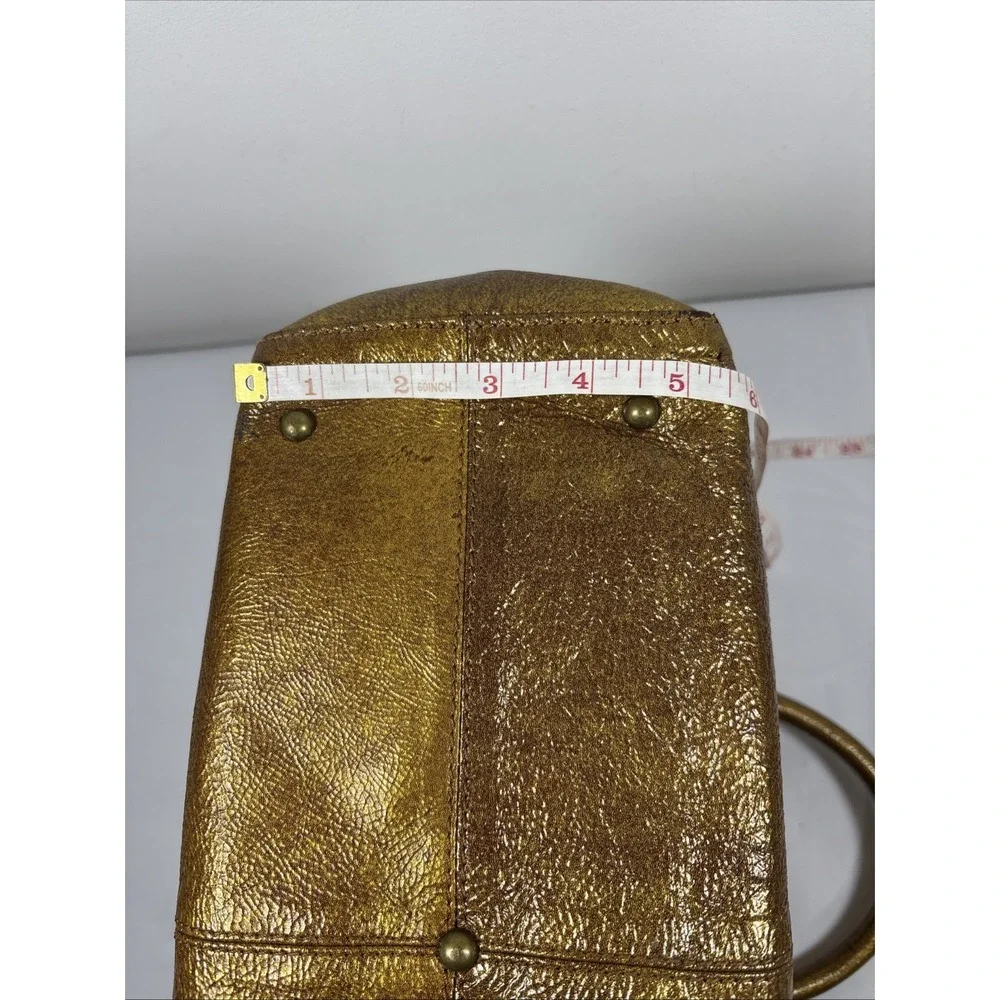RAFE New York Metallic Gold Leather Handbag Purse Buckle DoubleHandle Retro Chic
